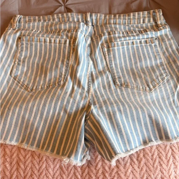 Kensie Light Blue & White Striped Denim Shorts - Picture 2 of 4